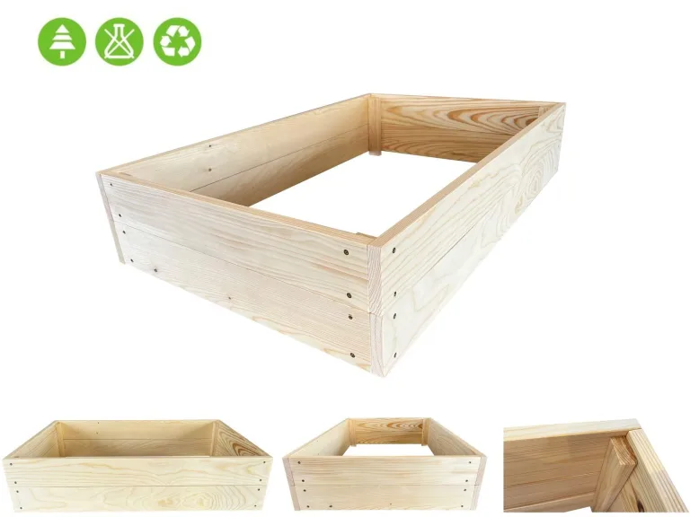 Lermowoood Hochbeet aus Holz 40x40x20 cm Natur – Pflanzkasten für Gemüse & Kräuter – mit Agrovließ – steckbar & stapelbar- Aussenbereich ideal für Garten, Balkon & Terrasse – Bild 6