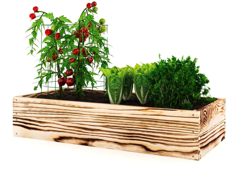 Lermowoood Hochbeet aus Holz 100x100x30 cm Geflammt – Pflanzkasten für Gemüse & Kräuter – mit Agrovließ – steckbar & stapelbar- Aussenbereich ideal für Garten, Balkon & Terrasse – Bild 8