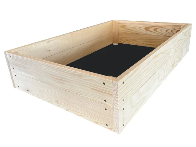 Lermowoood Hochbeet aus Holz 100x100x20 cm Natur – Pflanzkasten für Gemüse & Kräuter – mit Agrovließ – steckbar & stapelbar- Aussenbereich ideal für Garten, Balkon & Terrasse – Bild 2