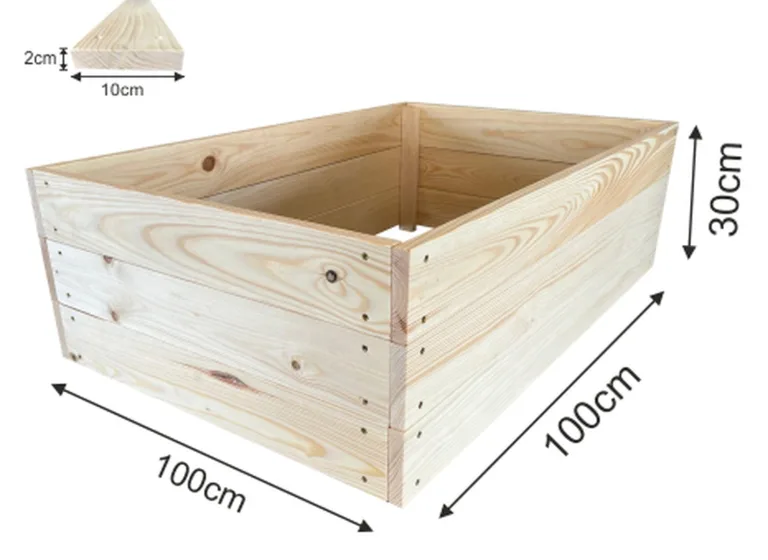 Lermowoood Hochbeet aus Holz 100x100x30 cm Natur – Pflanzkasten für Gemüse & Kräuter – mit Agrovließ – steckbar & stapelbar- Aussenbereich ideal für Garten, Balkon & Terrasse – Bild 3