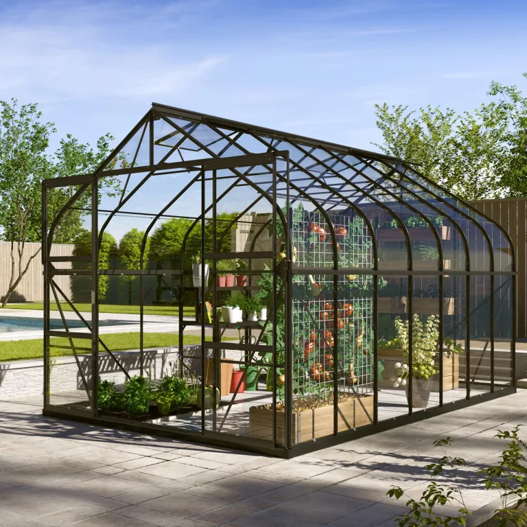 Vitavia Gewächshaus Dione 11500" inkl. Stahlfundamentrahmen, schwarz, 11,5 m², 3 mm ESG | Wetterfestes & stabiles Treibhaus | Perfekt für Gemüse & Pflanzen | Robust & langlebig – Bild 1