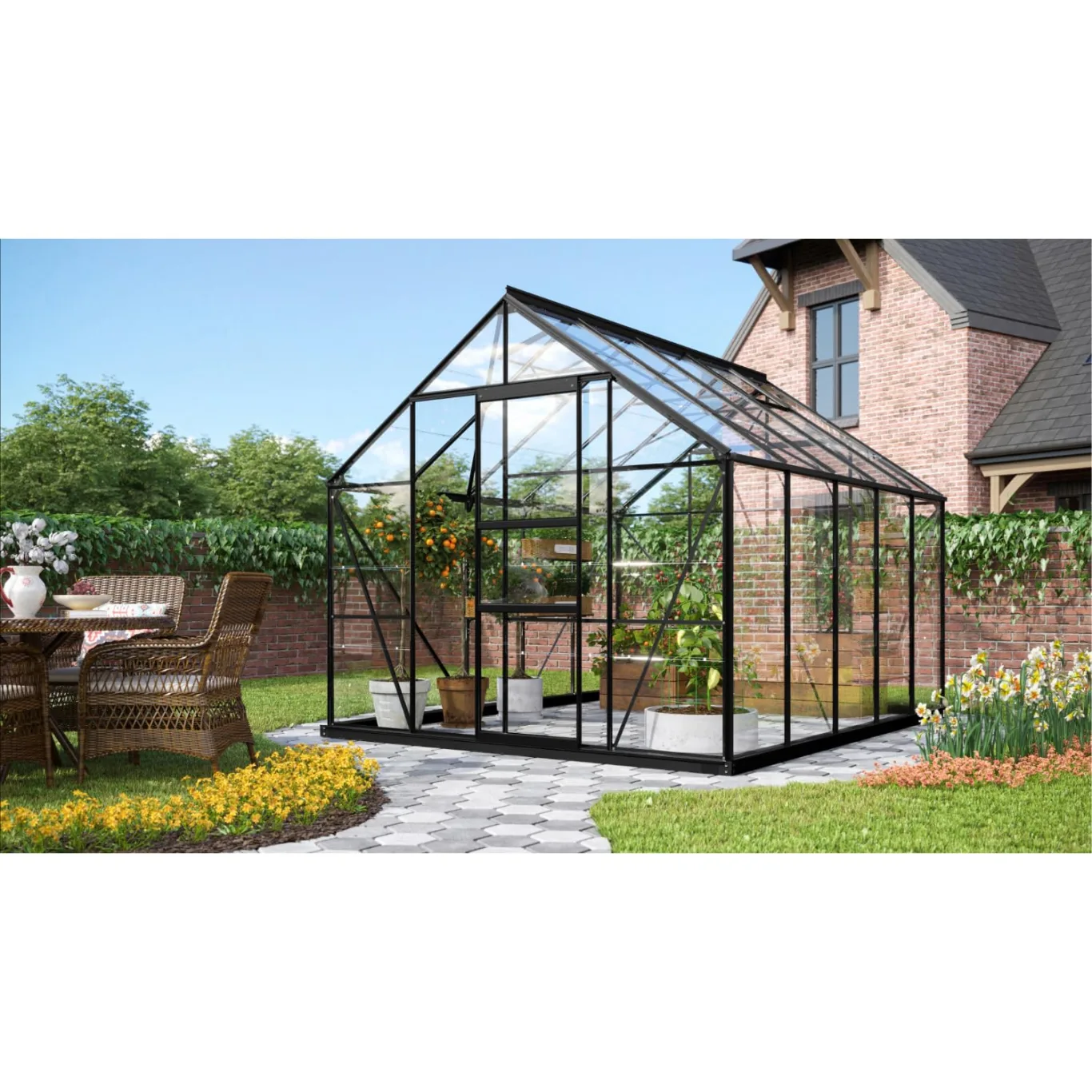 Vitavia Gewächshaus Merkur 8300", schwarz, 8,3 m², 3 mm ESG | Wetterfestes & stabiles Treibhaus | Perfekt für Gemüse & Pflanzen | Robust & langlebig - Bild 1