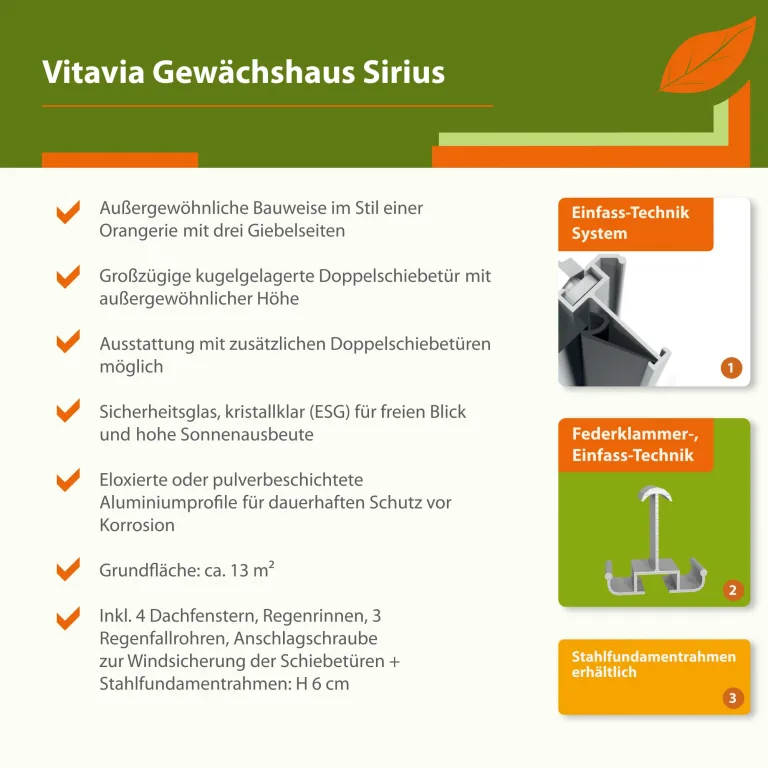 Vitavia Gewächshaus Sirius, Aluminium eloxiert, 3 mm ESG | Wetterfestes & stabiles Treibhaus | Perfekt für Gemüse & Pflanzen | Robust & langlebig – Bild 4