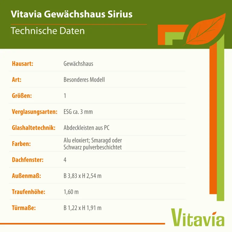 Vitavia Gewächshaus Sirius, Aluminium eloxiert, 3 mm ESG | Wetterfestes & stabiles Treibhaus | Perfekt für Gemüse & Pflanzen | Robust & langlebig – Bild 5