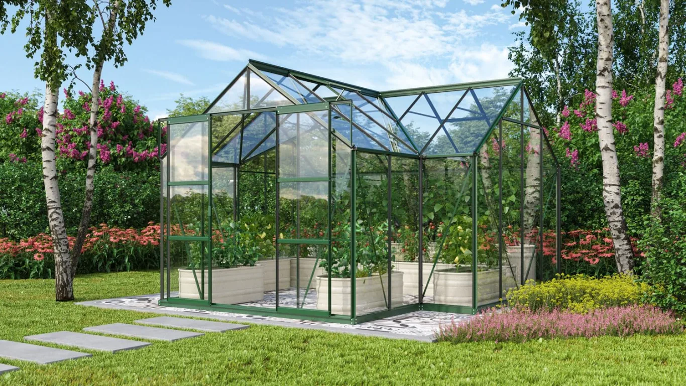 Vitavia Gewächshaus Sirona, smaragd grün, 13 m², 3 mm ESG | Wetterfestes & stabiles Treibhaus | Perfekt für Gemüse & Pflanzen | Robust & langlebig - Bild 1