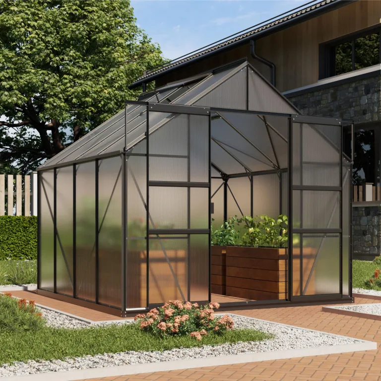 Vitavia Gewächshaus Mars 6700", schwarz, 6,7 m², 4 mm HKP | Wetterfestes & stabiles Treibhaus | Perfekt für Gemüse & Pflanzen | Robust & langlebig – Bild 1