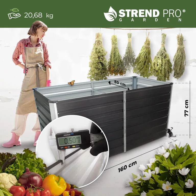 STREND PRO Hochbeet Metall 160x80x77 cm (LxBxH) ANTHRAZIT | Pflanzkasten | Blumenkasten | Garten Pflanzkasten Hoch | Gemüsebeet | Gartenbeet | Hochbeet Balkon Pflanzbeet – Bild 5