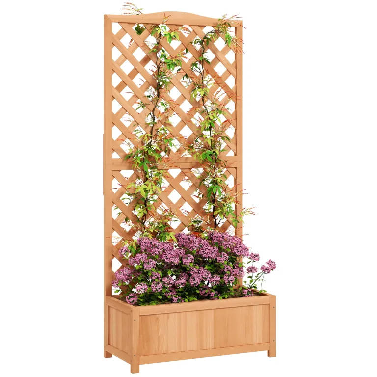 Outsunny Outdoor-Hochbeet mit Grill, Outdoor-Pflanzgefäß mit Fichtenholzspalier für Kletterpflanzen, für Blumen und Gemüse, für Garten und Balkon, 76x36x170 cm, braun – Bild 1