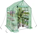 Begehbares Gewächshaus mit Regalen, Kunststoff-Gewächshausrahmen für Garten, 12 Etagen, Gewächshaus mit verstärkter PE-Abdeckung und 4 Fenstern, 143 x 143 x 195 cm, für Innen- und - Thumbnail 6