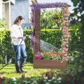 GOPLUS Hochbeet mit Rankgitter, Blumenkasten mit hängendem Dach & Ablauflöchern, Pflanzkasten Rankhilfe Pflanzkübel für Garten, Terrasse, Hof (110 x 44 x 182 cm,Braun) - Thumbnail 8