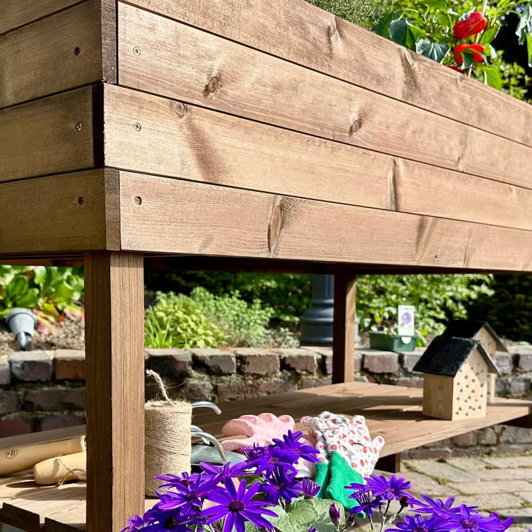 GARTENETAGE Hochbeet XXL mit Ablage und Pflanzfolie - Nachhaltiges Design, Wetterfest, Rückenschonend, Praktische Ablage, Inklusive Pflanzfolie, Braun – Bild 6