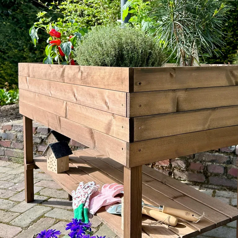 GARTENETAGE Hochbeet XXL mit Ablage und Pflanzfolie - Nachhaltiges Design, Wetterfest, Rückenschonend, Praktische Ablage, Inklusive Pflanzfolie, Braun – Bild 7