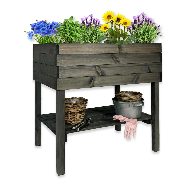 GARTENETAGE Hochbeet XXL mit Ablage und Pflanzfolie - Nachhaltiges Design, Wetterfest, Rückenschonend, Praktische Ablage, Inklusive Pflanzfolie, Braun – Bild 8