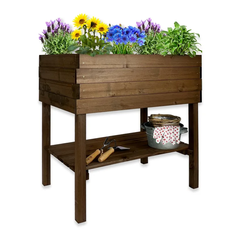 GARTENETAGE Hochbeet XXL mit Ablage und Pflanzfolie - Nachhaltiges Design, Wetterfest, Rückenschonend, Praktische Ablage, Inklusive Pflanzfolie, Braun – Bild 9