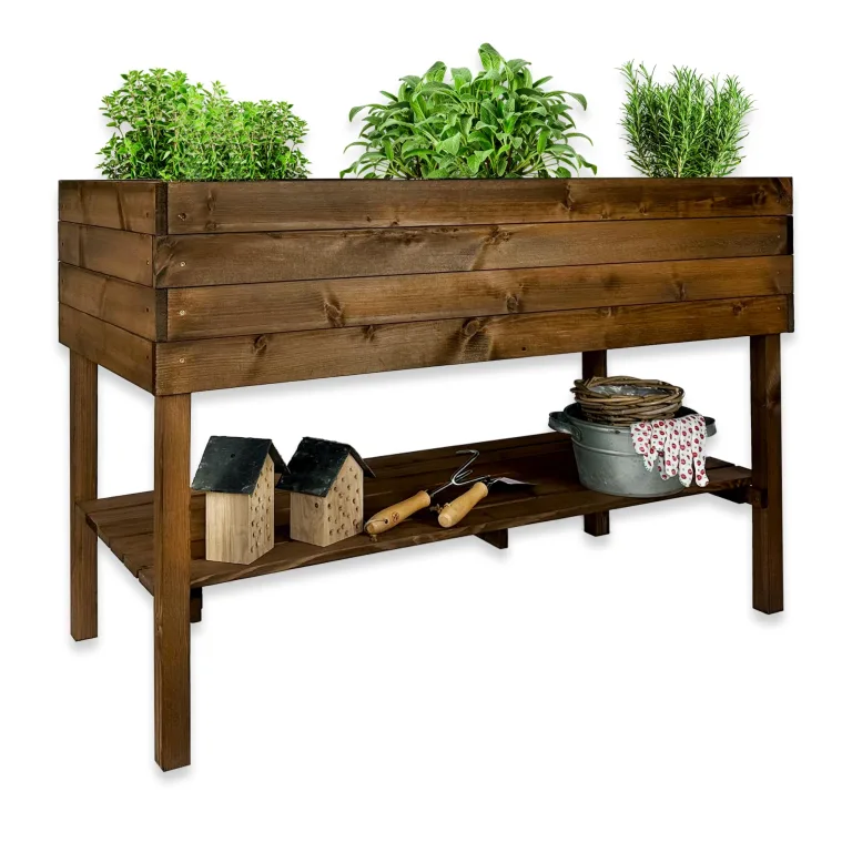 GARTENETAGE Hochbeet XXL mit Ablage und Pflanzfolie - Nachhaltiges Design, Wetterfest, Rückenschonend, Praktische Ablage, Inklusive Pflanzfolie, Braun – Bild 1