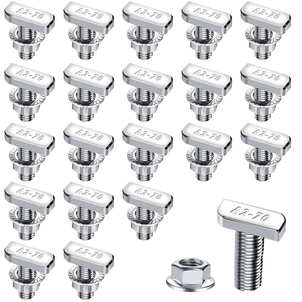 20 Stück Hammerkopfschrauben M10x25mm, Edelstahl T Schrauben und Flanschmuttern M10 für PV Solar Montageschienen Photovoltaik Gewächshaus Schrauben (10mm)