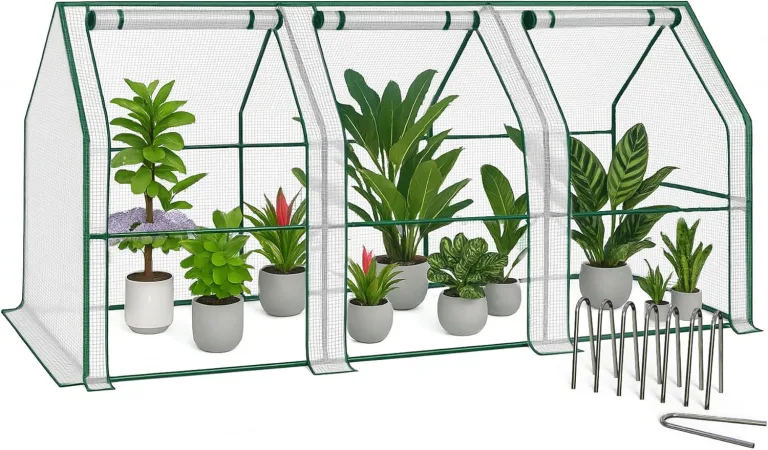VOUNOT Gewächshaus Mini 270x90x90 cm mit 3 Rolltür, Klein Foliengewächshaus für Balkon, Garten, Tomatengewächshaus Stabil Winterfest Wetterfest, Verstärkte PE-Folie 135g/m², Weiß – Bild 1