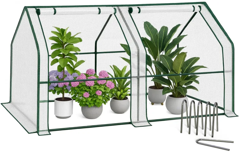 VOUNOT Gewächshaus Mini 180x90x90 cm mit 2 Rolltür, Klein Foliengewächshaus für Balkon, Garten, Tomatengewächshaus Stabil Winterfest Wetterfest, Verstärkte PE-Folie 135g/m², Weiß – Bild 1