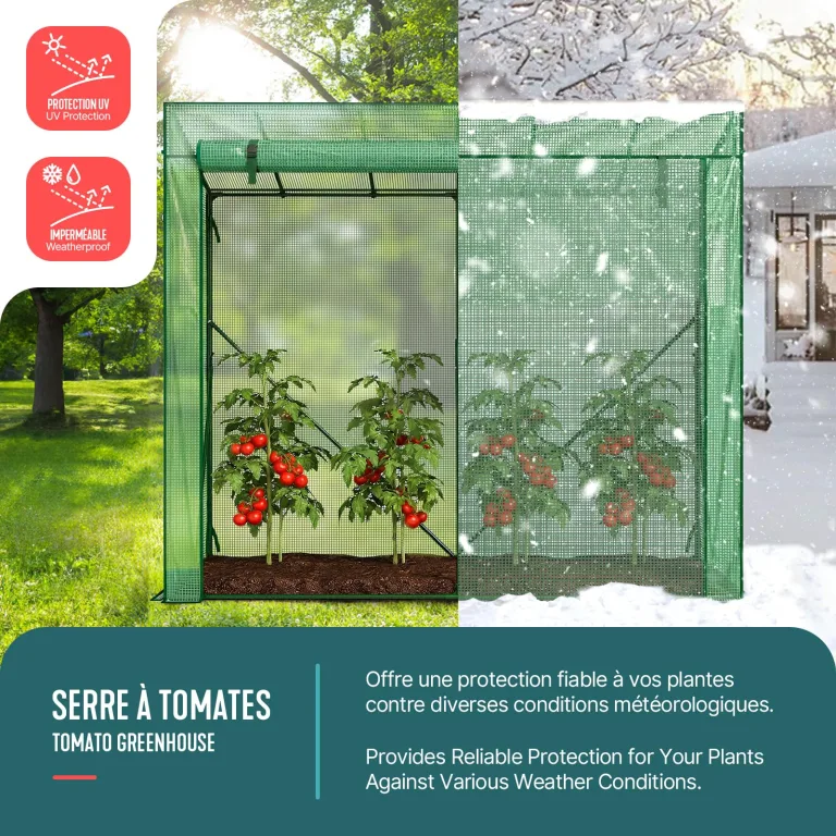 VOUNOT Gewächshaus Foliengewächshaus 200x77x170 cm, Schrägdach Tomatengewächshaus mit 2 Sichtfenster, Stabil Tomatenhaus für Gemüse, Blumen & Obst, Verstärkte PE-Folie 135g/m², Grün – Bild 2