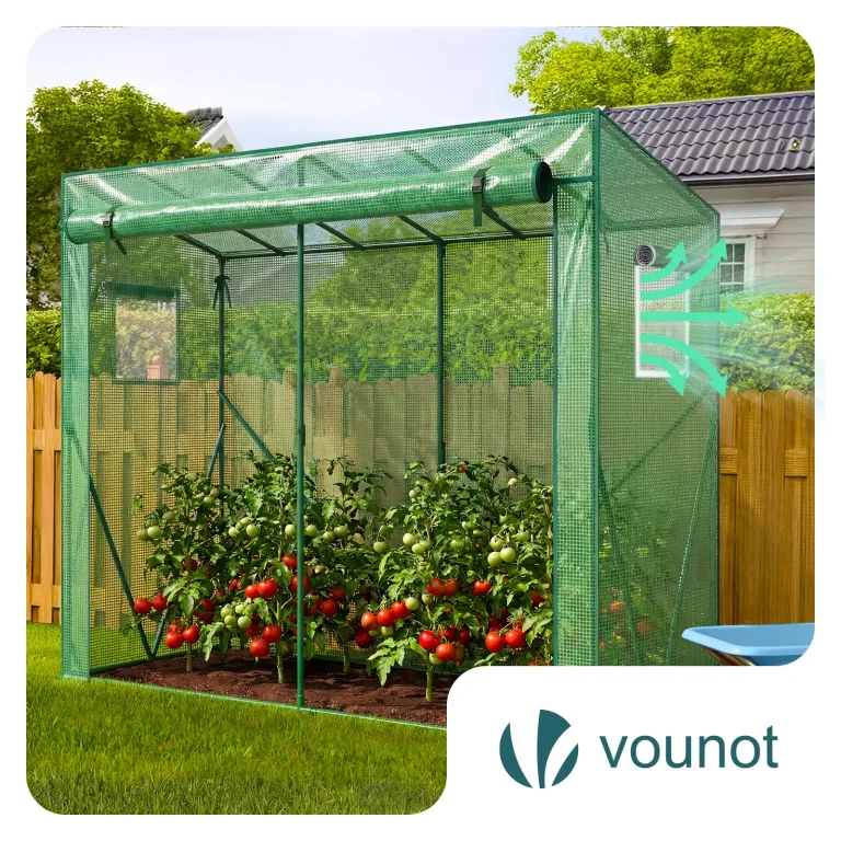 VOUNOT Gewächshaus Foliengewächshaus 200x77x170 cm, Schrägdach Tomatengewächshaus mit 2 Sichtfenster, Stabil Tomatenhaus für Gemüse, Blumen & Obst, Verstärkte PE-Folie 135g/m², Grün – Bild 6