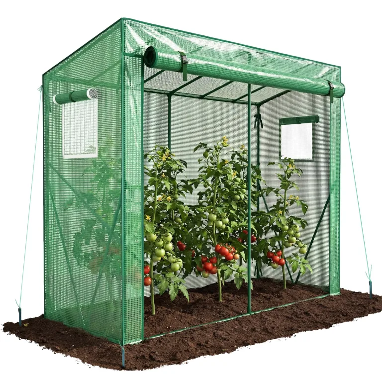 VOUNOT Gewächshaus Foliengewächshaus 200x77x170 cm, Schrägdach Tomatengewächshaus mit 2 Sichtfenster, Stabil Tomatenhaus für Gemüse, Blumen & Obst, Verstärkte PE-Folie 135g/m², Grün – Bild 1