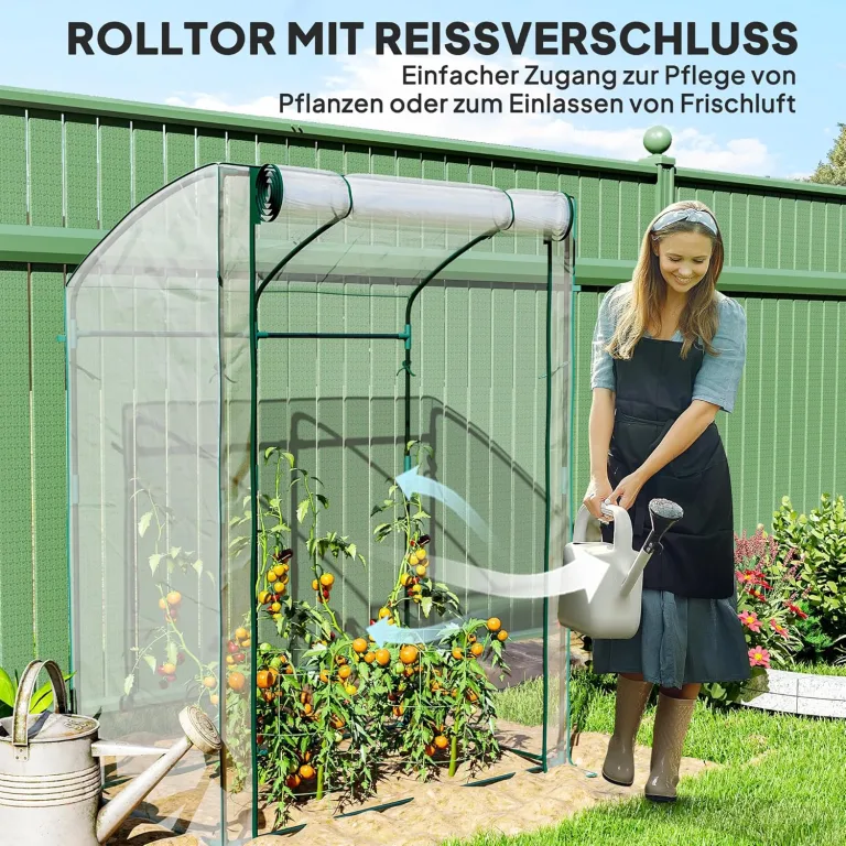 Outsunny Gewächshaus mit Tür Gebogendach Winterfest Foliengewächshaus aus Stahl, Treibhaus für Balkon, Garten, Tomatenhaus 128 x 70 x 170 cm, Tomatengewächshaus für Tomaten, Blumen, Transparent – Bild 3