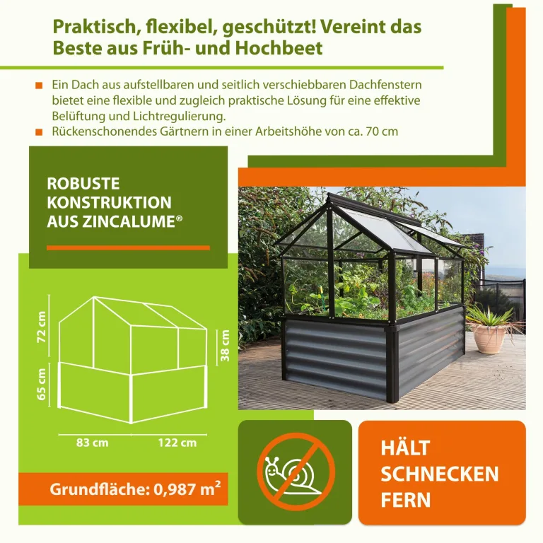 Vitavia Hochfrühbeet „Paris“ | Granit/Schwarz, 3 mm ESG Sicherheitsglas | Hochbeet & Frühbeet in einem | Wetterfest & Langlebig | Abnehmbarer Frühbeetaufsatz | Optimale Wachstumsbedingungen – Bild 4