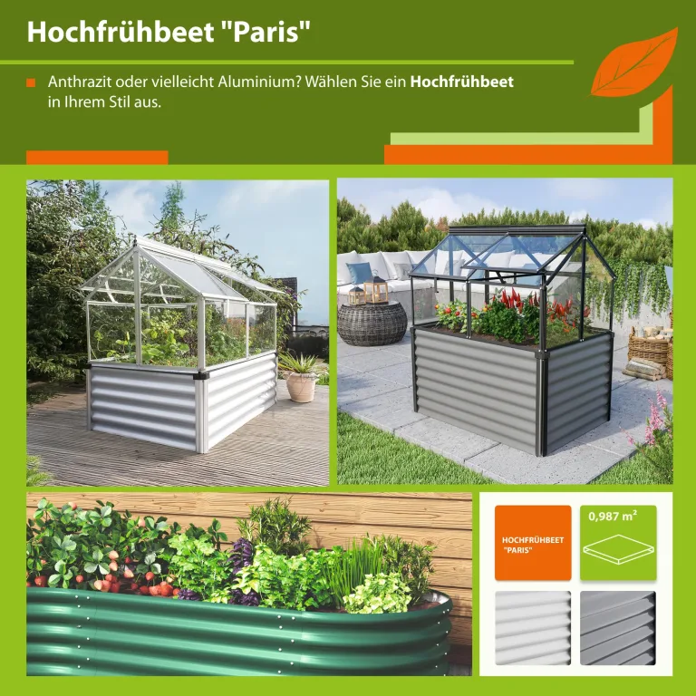 Vitavia Hochfrühbeet „Paris“ | Granit/Schwarz, 3 mm ESG Sicherheitsglas | Hochbeet & Frühbeet in einem | Wetterfest & Langlebig | Abnehmbarer Frühbeetaufsatz | Optimale Wachstumsbedingungen – Bild 5