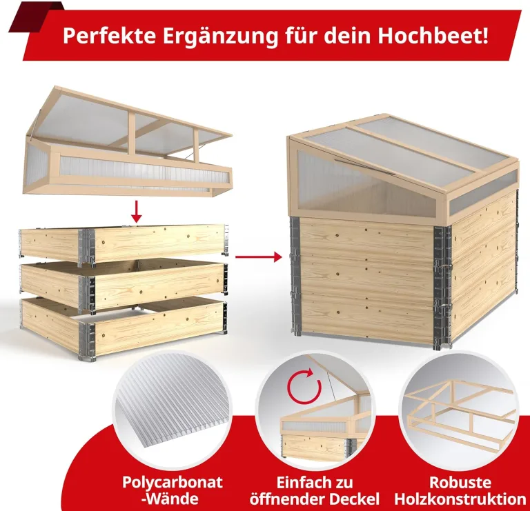 Schroth Home Frühbeet, Frühbeetaufsatz, Frühbeetkasten, Anzuchtkasten für Hochbeet, Blumenkasten, Anzucht Gewächshaus, Hochbeet Abdeckung, Pflanzkasten Minigewächshaus – 120 x 80 x 40 cm – Bild 3