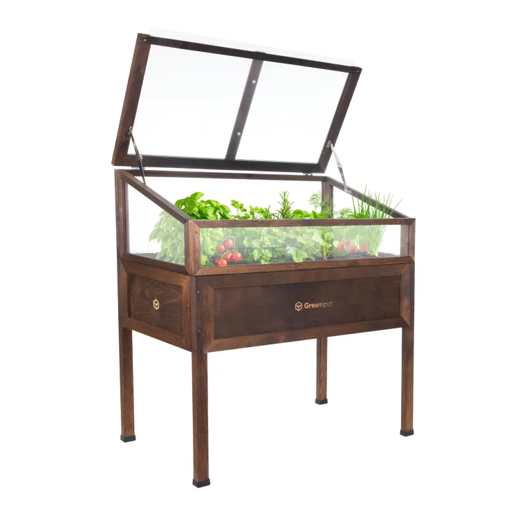 Greenspot - Hochbeet Balkon mit Haube - Hochbeet mit Frühbeetaufsatz - 110x55x120cm - aus Holz - Terrasse Minigewächshaus, Frühbeetkasten mit Deckel, Kräuterbeet - Vintage Weiß – Bild 10