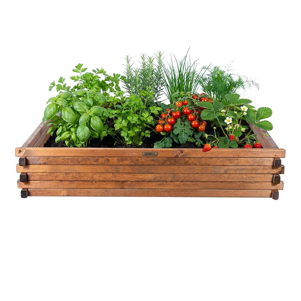 Greenspot - Hochbeet Holz - Kräuterbeet für Garten - 120x80 - aus Echtholz, Imprägniert - Gemüsebeet, Blumenbeet, Pflanzkübel XXL, Pflanzkasten - Timber Palisanderbraun