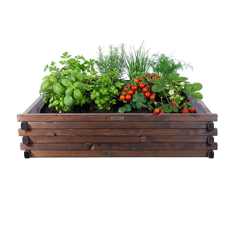 Greenspot - Hochbeet Holz - Kräuterbeet für Garten - 100x100 - aus Echtholz, Imprägniert - Gemüsebeet, Blumenbeet, Pflanzkübel XXL, Pflanzkasten - Timber Palisanderbraun Dunkel - Bild 1