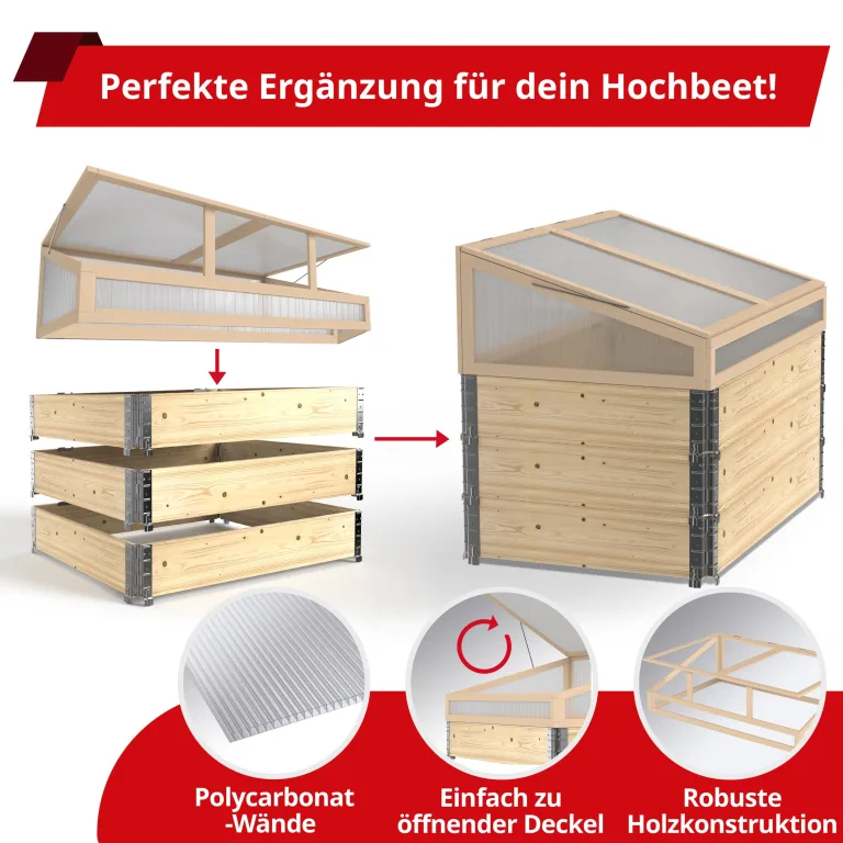 Schroth Home Frühbeete Hochbeete 120 x 80 x 100 cm – Frühbeet - Anzuchtgewächshaus - Hochbeet Abdeckung inkl. 3 Faltrahmen 120 x 80 x 20 (Frühbeet komplett) – Bild 2