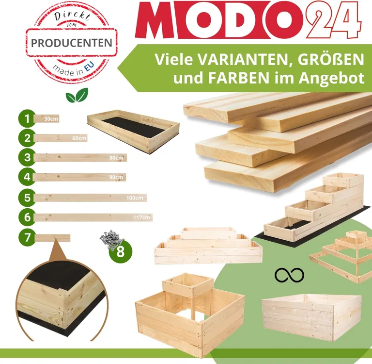 Hochbeet Holz, Kräuterbeet, Gartenbeet, Pflanzkasten, Blumenbeet, für Garten und Terrasse, Kiefernholz, Massivholz, Naturholz, Gemüsegarten, Abmessungen 45x120x80 cm, Farbe: Braun – Bild 4