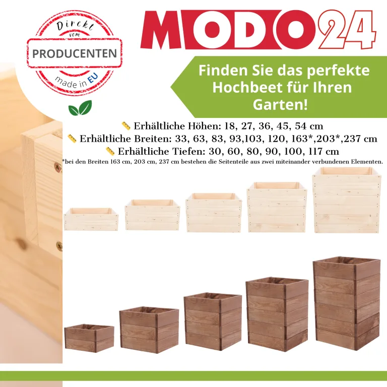 Hochbeet Holz, Kräuterbeet, Gartenbeet, Pflanzkasten, Blumenbeet, für Garten und Terrasse, Kiefernholz, Massivholz, Naturholz, Gemüsegarten, Abmessungen 36x120x30 cm, Farbe: Braun – Bild 3