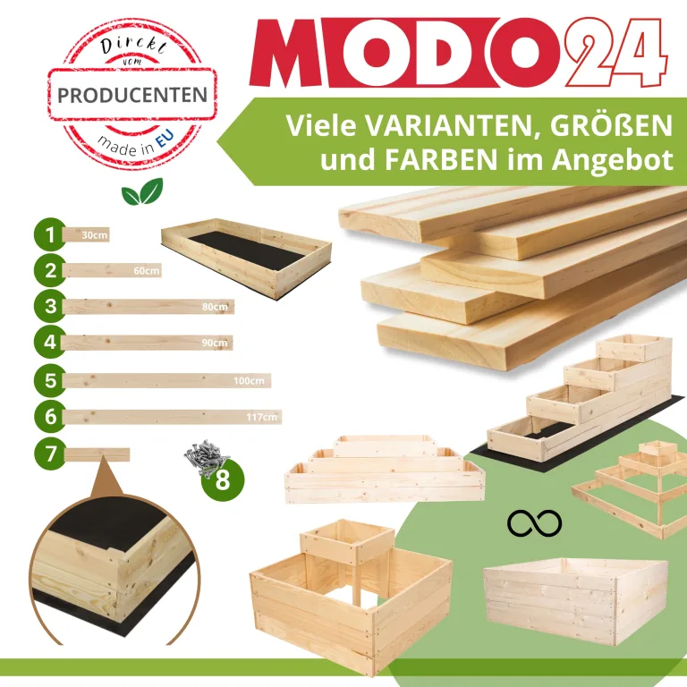 Hochbeet Holz, Kräuterbeet, Gartenbeet, Pflanzkasten, Blumenbeet, für Garten und Terrasse, Kiefernholz, Massivholz, Naturholz, Gemüsegarten, Abmessungen 36x120x30 cm, Farbe: Braun – Bild 4