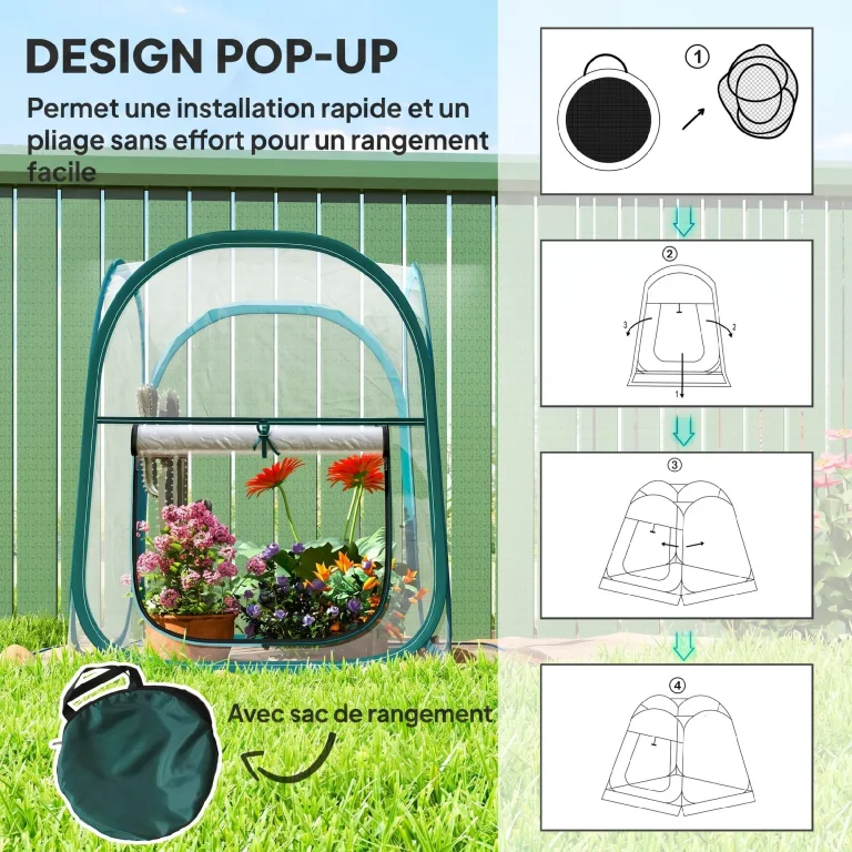 Outsunny Mini-Gewächshaus, Mini-Gewächshaus aus PVC, transparent, Überwinterungszelt für drinnen oder draußen, für Gemüse, Pflanzen, Blumen, 70 x 70 x 80 cm – Bild 3