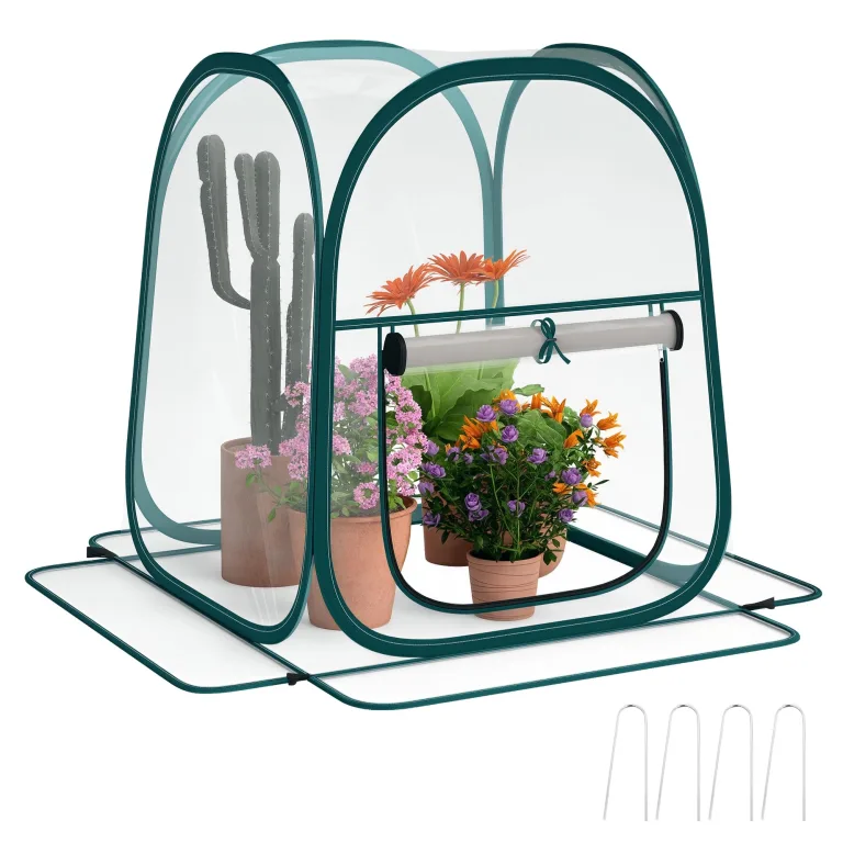 Outsunny Mini-Gewächshaus, Mini-Gewächshaus aus PVC, transparent, Überwinterungszelt für drinnen oder draußen, für Gemüse, Pflanzen, Blumen, 70 x 70 x 80 cm – Bild 1