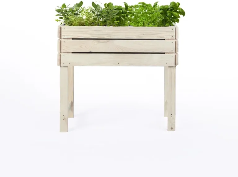 Hochbeet auf Stelzen STELZO M 85x40x75 (BxTxH) - Erhöhtes Blumenbeet aus Holz für Innen- & Außenbereich - Kräuterbeet aus natürlicher Kiefer für Garten, Balkon und Terrasse, 100% Nachhaltig – Bild 2