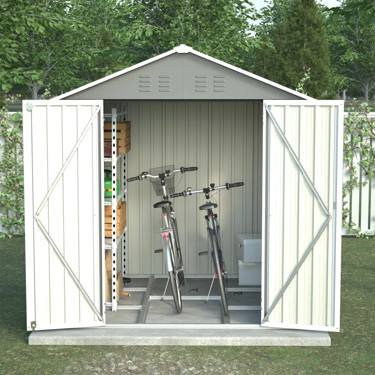 Thanaddo Metall Gerätehaus Gartenhaus 185x182x191cm, Geräteschuppen mit Fenster & Satteldach, wetterfest Gartenschuppen Inkl. Metallfundament (ohne Boden) für Outdoor Garten Terrasse, Grau – Bild 2