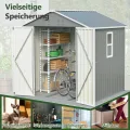 Thanaddo Metall Gerätehaus Gartenhaus 185x182x191cm, Geräteschuppen mit Fenster & Satteldach, wetterfest Gartenschuppen Inkl. Metallfundament (ohne Boden) für Outdoor Garten Terrasse, Grau - Thumbnail 4