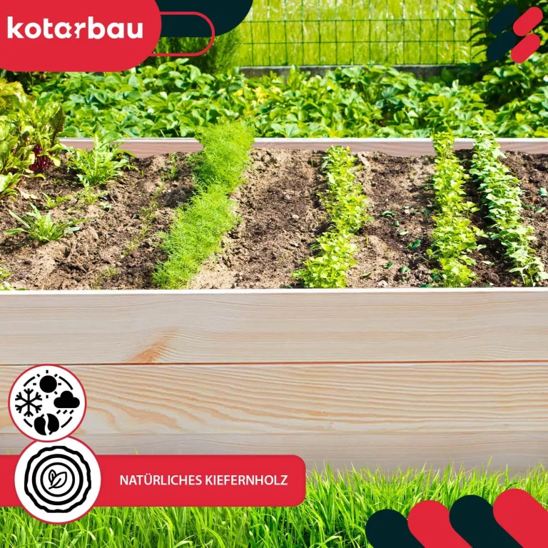 KOTARBAU® Tiefbeet Blumenkasten aus Holz 200x100x27cm Pflanzkästen Naturfarbe Hochbeet Kräuterbeete Pflanzkübel groß Anzuchtbeet Hochbeete für Garten Gemüsezucht Gemüsekiste + Handschuhe mit Krallen – Bild 2