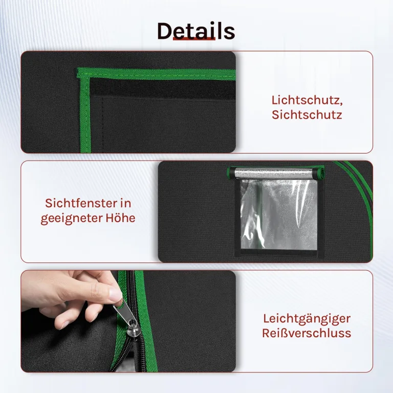WOLTU Growzelt Gewächshaus Gartenhaus Indoor, aus Oxford-Gewebe, Hochreflektierendem Material mit Belüftungsöffnungen & Beobachtungsfenstern, für Balkon Garage, Schwarz, 60x60x120 cm – Bild 5