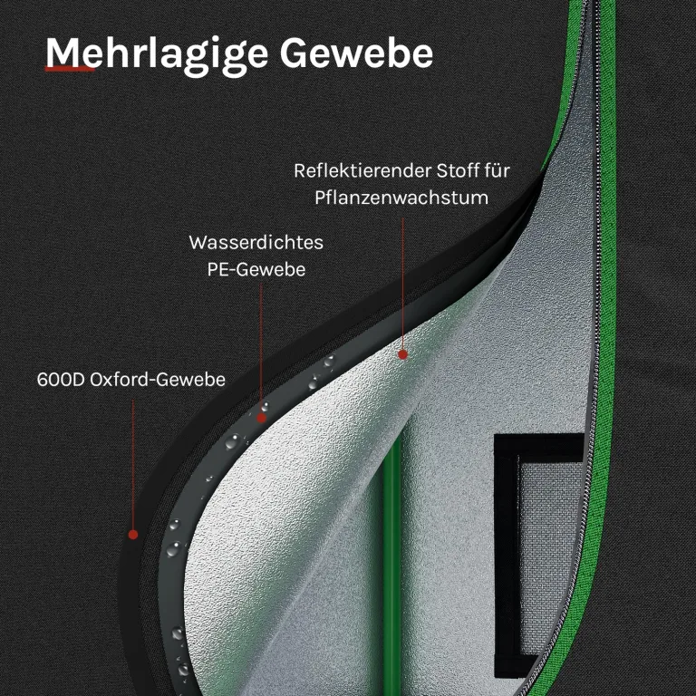 WOLTU Growzelt Gewächshaus Gartenhaus Indoor, aus Oxford-Gewebe, hochreflektierendem Material mit Belüftungsöffnungen & Beobachtungsfenstern, für Balkon Garage, Schwarz, 100x100x200 cm – Bild 3