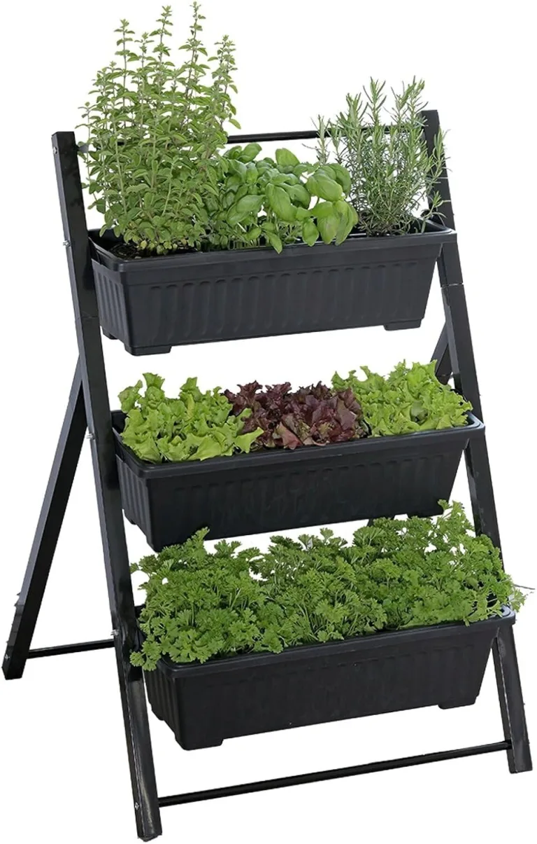 Maximex Vertikales Hochbeet 3 Etagen, mit 3 Pflanzkästen, wetterbeständig, verstellbare Neigung, Drainage, für Balkon und Terrasse, 56,5 x 85 x 61 cm, Metall/Kunststoff – Bild 3