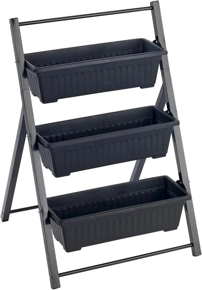 Maximex Vertikales Hochbeet 3 Etagen, mit 3 Pflanzkästen, wetterbeständig, verstellbare Neigung, Drainage, für Balkon und Terrasse, 56,5 x 85 x 61 cm, Metall/Kunststoff – Bild 1