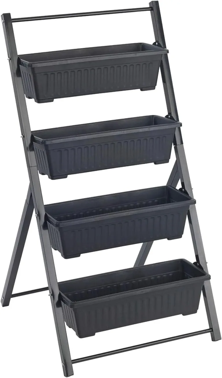 Maximex Vertikales Hochbeet 4 Etagen, mit 4 Pflanzkästen, wetterbeständig, verstellbare Neigung, Drainage, für Balkon und Terrasse, 56,5 x 108 x 62 cm, Metall/Kunststoff – Bild 1