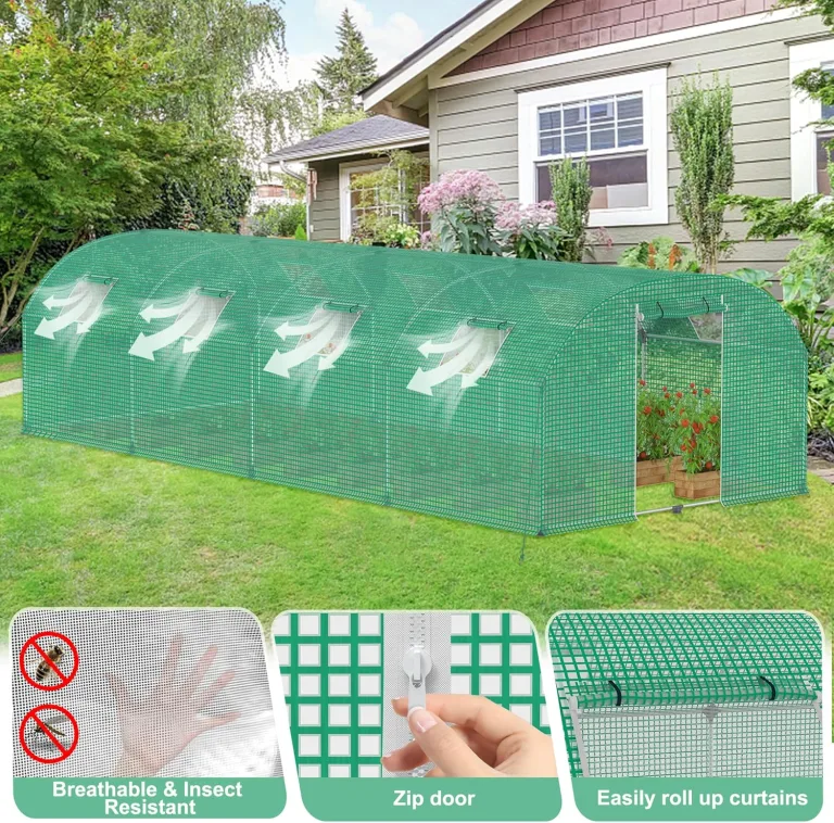 Gewächshaus Foliengewächshaus 3x4 m Folientunnel Tomatengewächshaus Tomatenhaus 12 m² mit 4 Fenster Treibhaus Tomatendach Gartengewächshäuser für Anzucht & Pflanzenzucht – Bild 8