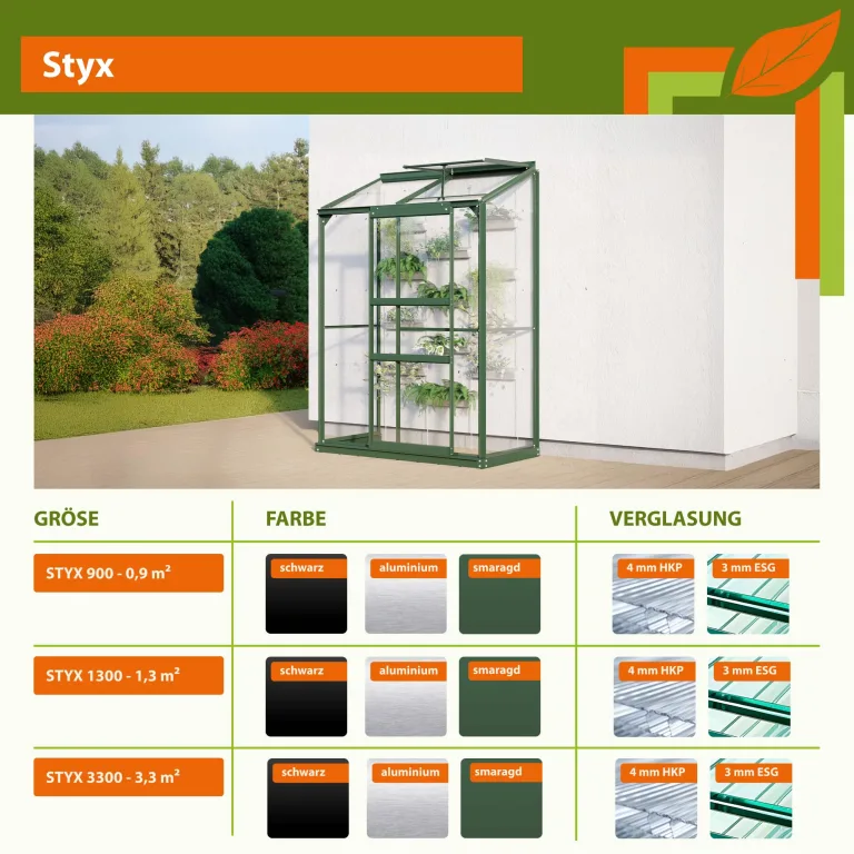 Vitavia Anlehn-Gewächshaus Styx 1300", schwarz, 1,3 m², 3 mm ESG | Wetterfestes & stabiles Wand-Gewächshaus zur Pflanzenanzucht | Ideales Treibhaus für Gemüse, Kräuter & Blumen – Bild 3