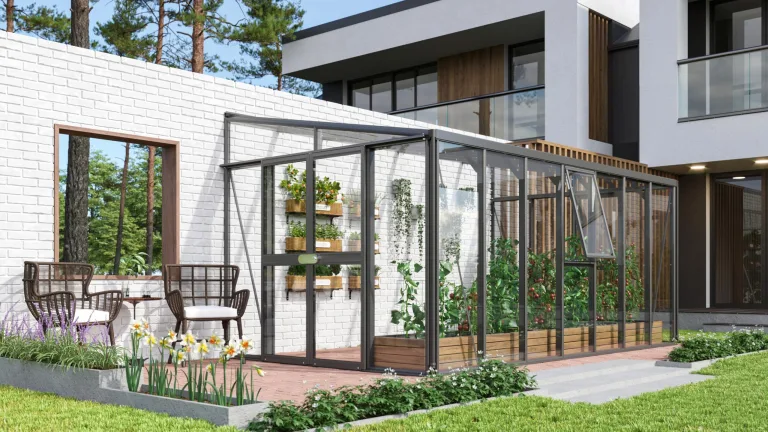 Vitavia Anlehn-Gewächshaus Helena 11900", weiß, 11,9 m², 3 mm ESG, 10 mm HKP | Wetterfestes & stabiles Wand-Gewächshaus zur Pflanzenanzucht | Ideales Treibhaus für Gemüse, Kräuter & Blumen – Bild 7
